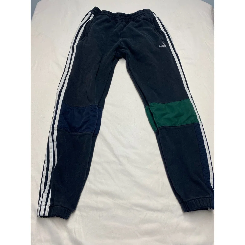 Adidas Originals Mens black Green Colorblock Stripe Jogger Sweatpants S flaw
